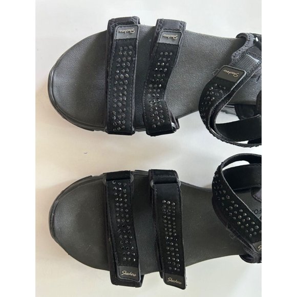 Women's Sketchers Yoga Form Sparkle Slingback Thong Sandals Size 11 Black - Picture 2 of 9